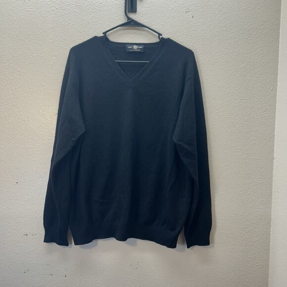 Glen Lyon 100% Cashmere V-Neck Sweater Men Size M Black Preppy Vintage Knit - Picture 1 of 5